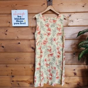 Tahiti Reef Club 💜 6848 Hawaiian Hibiscus Floral Tropical Shift Dress Vintage L